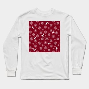 Christmas Reindeers Snowflakes Red Long Sleeve T-Shirt